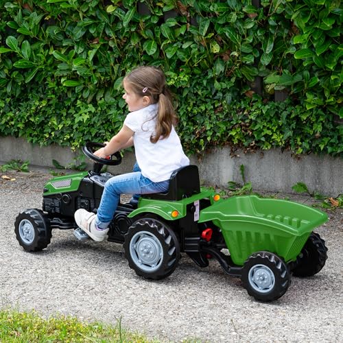 Lemodo Trettraktor ab 3 Jahre | Kinder Traktor in grün| Traktor zum draufsitzen | Kindertraktor mit Anhänger | Trampeltrecker mit Hupe | Trettrecker für drinnen und draußen – Bild 4