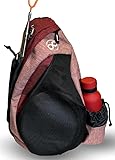 Tournament Slinger Bag | Carries 6-12 Disc Golf Discs | Includes Extra Pockets for Retriever and Mini (Red/Heather)