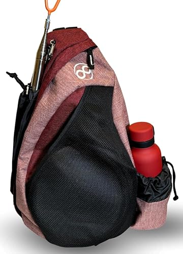 Tournament Slinger Bag | Carries 6-12 Disc Golf Discs | Includes Extra Pockets for Retriever and Mini (Red/Heather)