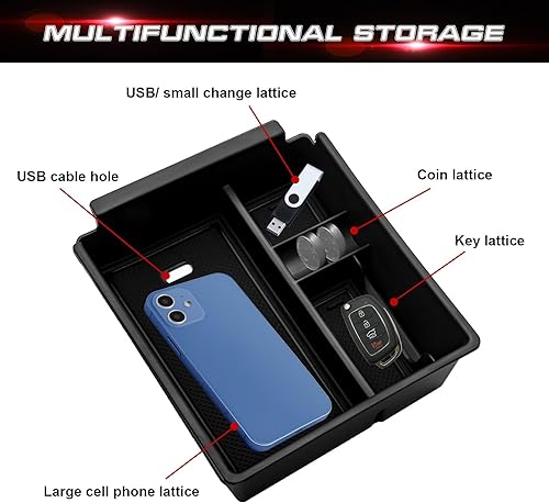 Miniatura 8 de x xotic tech Reposabrazos de consola central, organizador de bandeja de almacenamiento secundario con alfombrilla negra antipolvo, compatible con