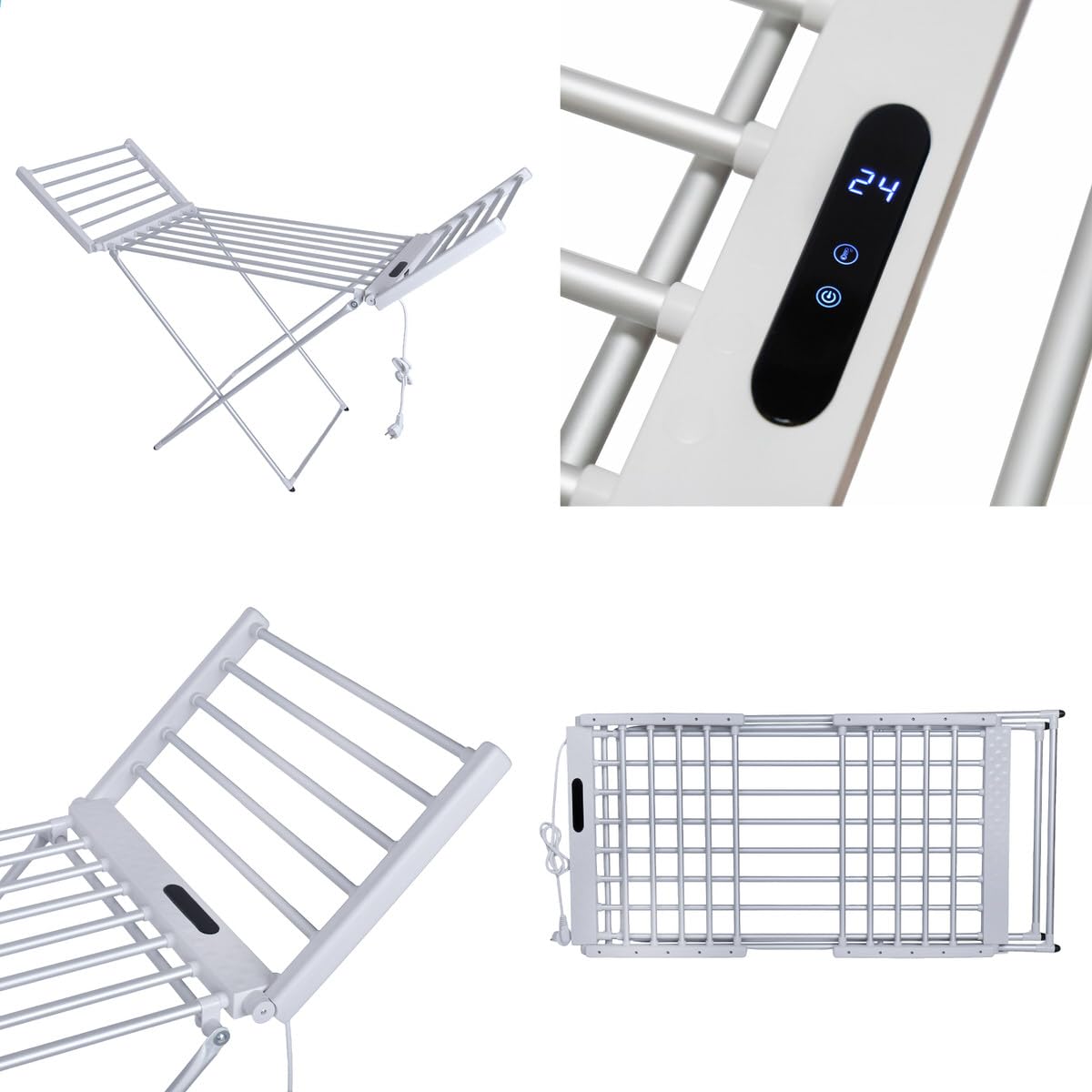 Belvit Tendedero eléctrico con calentador y temporizador, aluminio
