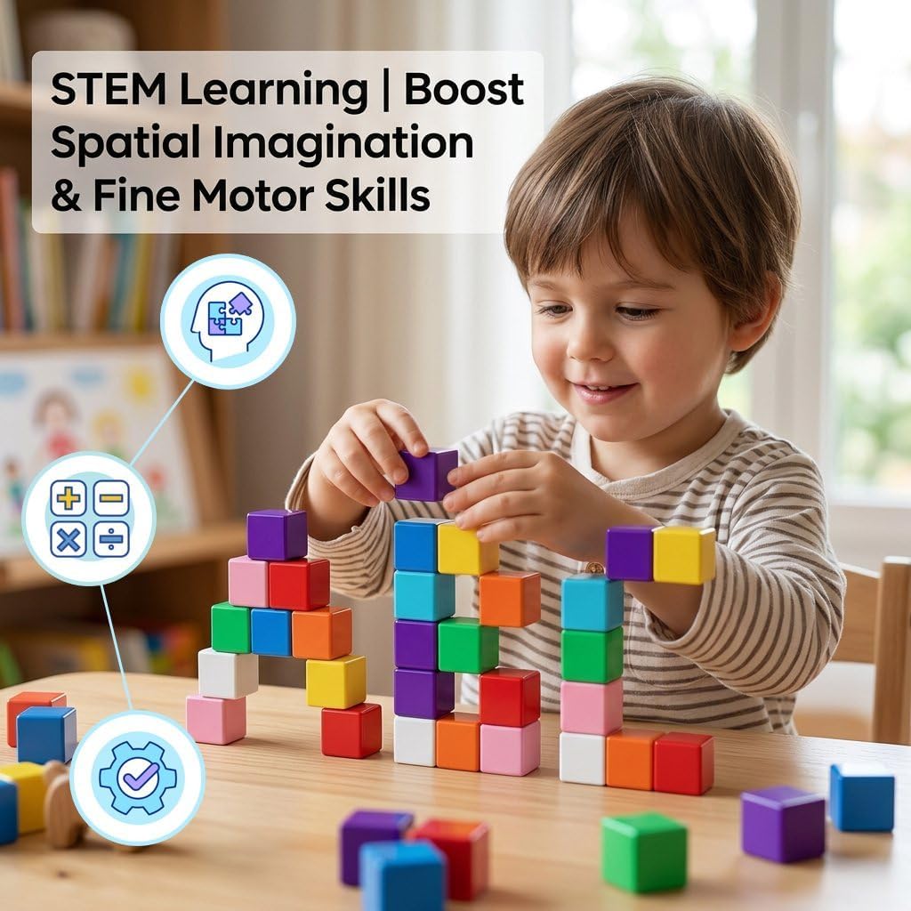 Magnetic Blocks For Kids Ages 3-5 - 45pcs Magnet Cubes Toys Birthday Valentine's Day Gifts For 3 4 5 6 7 8 9 10 Year Old Boy Girl - STEM Toys Sensory Toy For Kid With Autism Creative Learning Gifts