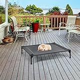 GOPLUS Hundeliege mit Dach, Erhöhtes Hundebett, Haustierbett mit Eisenrahmen, Wasserdichtes Hundesofa, Katzenbett mit Sonnensegel, rutschfeste Fußpolster, für Indoor & Outdoor (90x81x86cm)