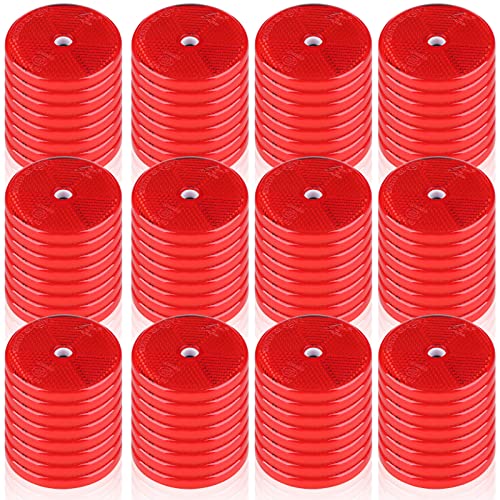 Kingdder 96 Pcs Front Round Reflector for Driveway Fence Gate Posts Trailers Safety Reflectors with Center Mounting Holes Automobiles Boats Mailboxes Reflector(Red)