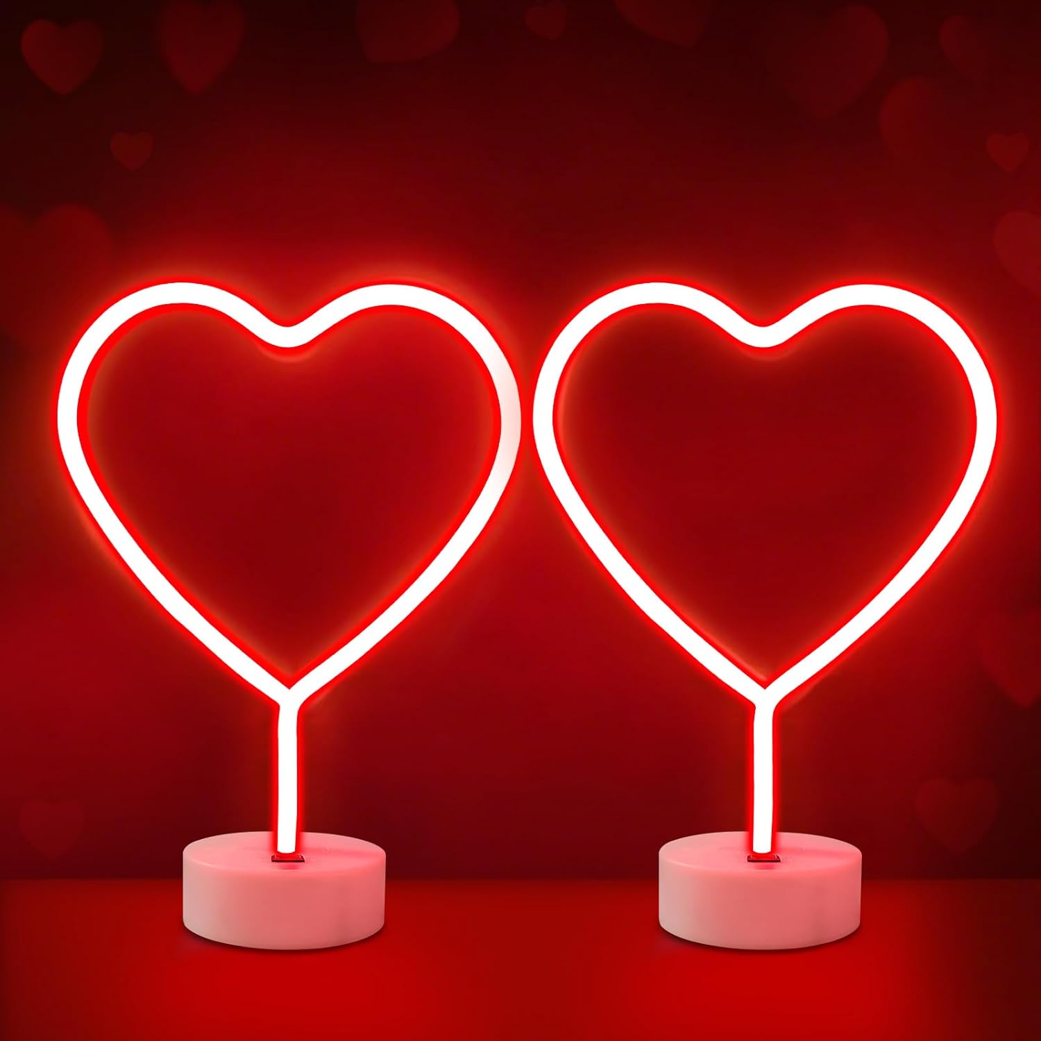 BRIGHTDECK 2 Pack Heart Neon Signs, LED Lights Battery Operated or USB Powered Decoration Lamp, Neon Lights Decor for Valentine's Day Gifts, Wedding, Party, Pink Room Decor (Red Heart)