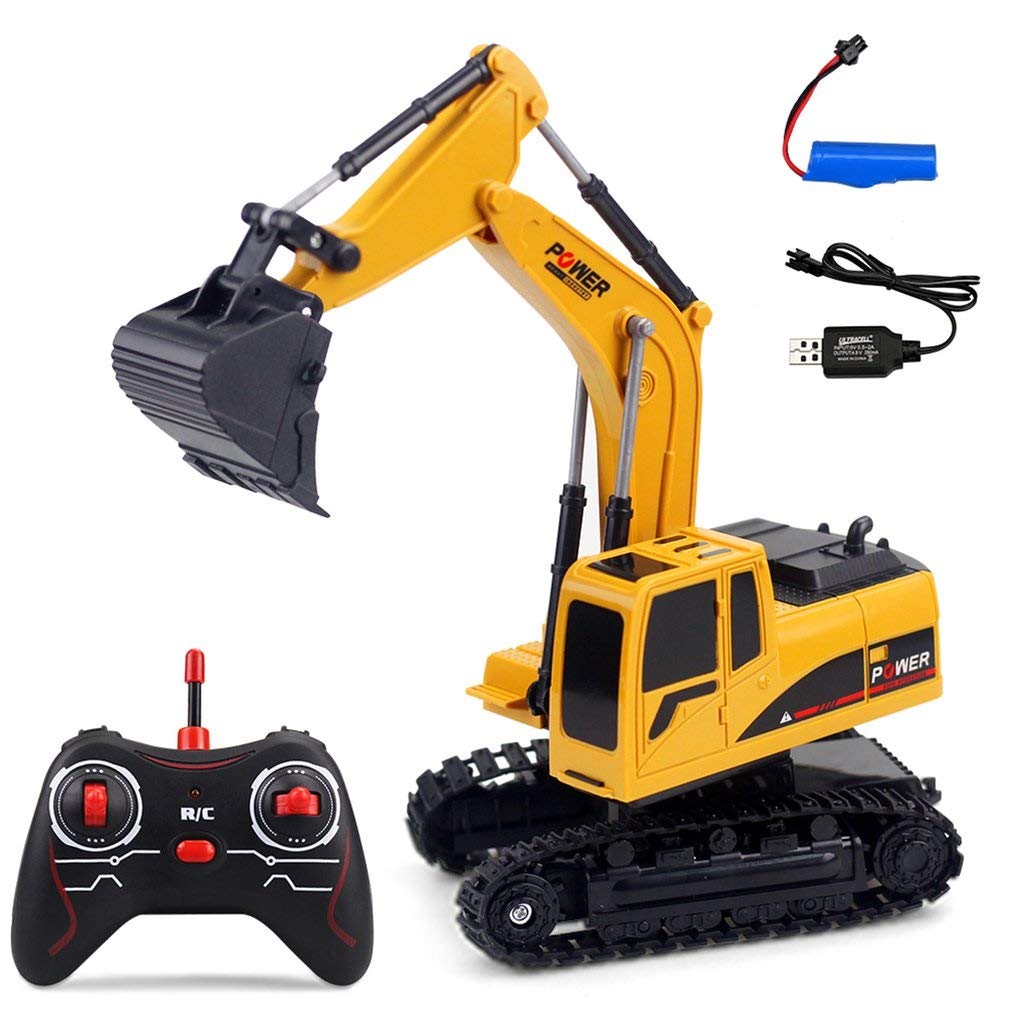 Moerc 1/24 RC Car 2.4Ghz High Speed Remote Control Car 270 Degree Rotation Alloy Remote Control Excavator 6CH Multifunction Simulation Engineering Racing Car (Color : 2battery packs)