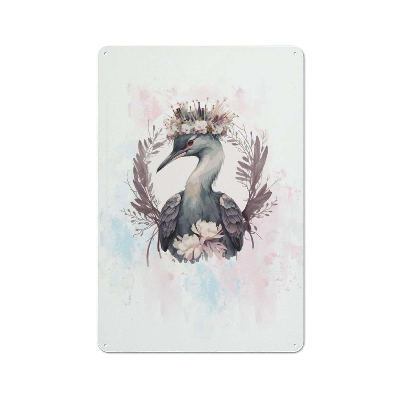 Junmoney Style-15 Metal Wall Sign 30X20cm Featuring Watercolor Crane Bird Art For Café Or Home Bar, A Winter Wall Decor Update For Hospitality Decor Collectors