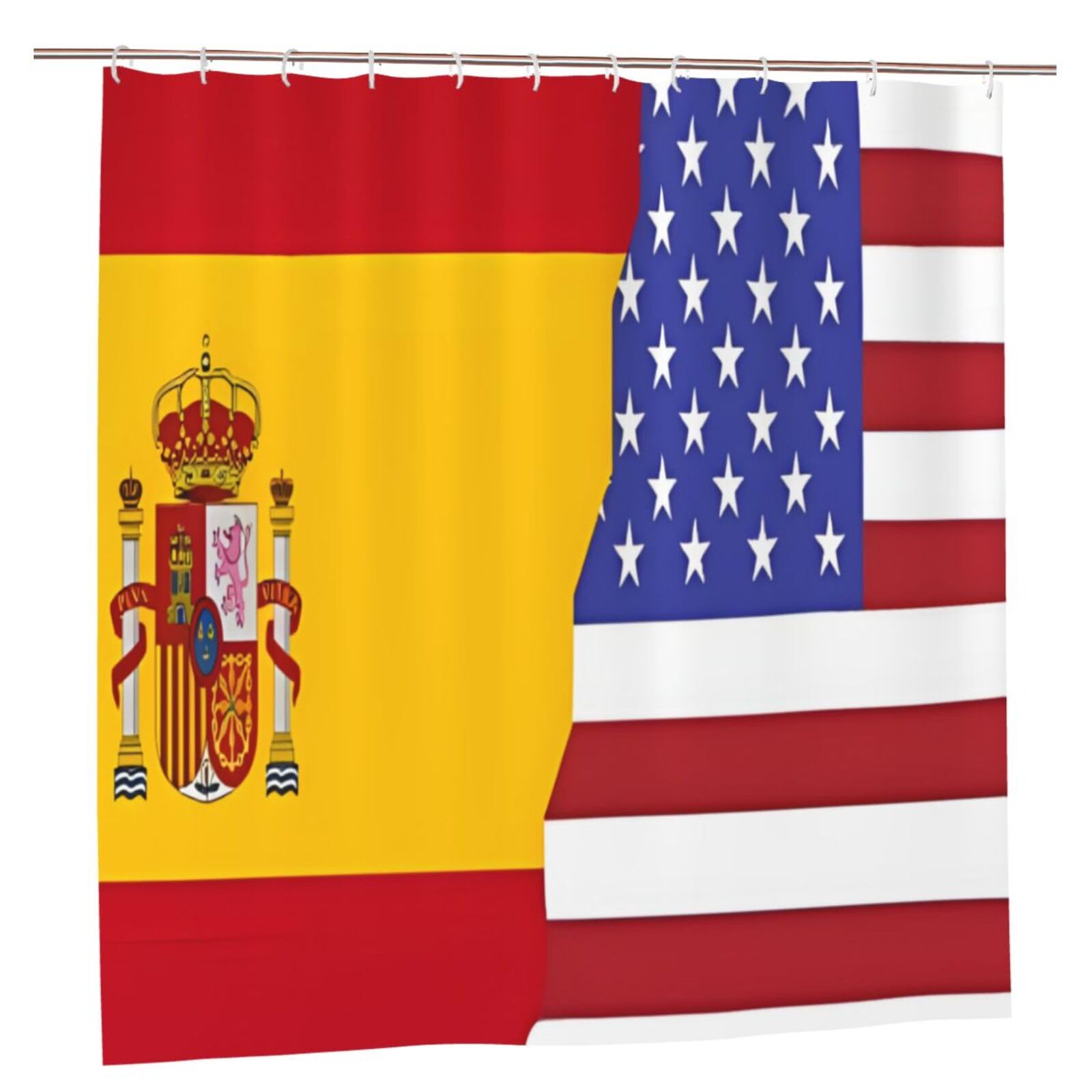 Klgrtjhk Plastic American Spain Flag Shower Curtain 72X72in Bathroom Curtain﻿
