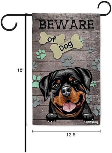 Miniatura 8 de MALIHONG Bonita bandera de jardín con diseño de perro con texto en inglés "Be Ware of Dog" Rottweiler, diseño de pata de cachorro, para interiores y