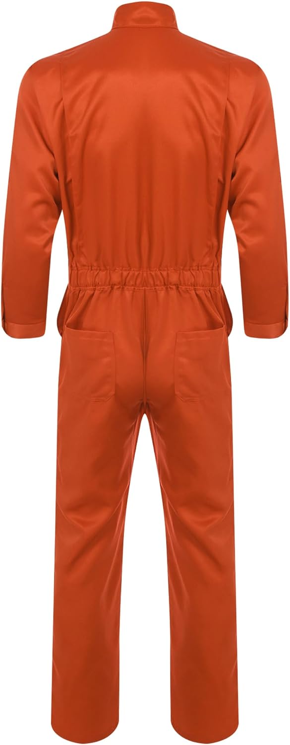 Jhaoyu Mens 100% Cotton Work Jumpsuit Long Sleeve Zip Up Coveralls Mechanic Role Play Uniform Workwear