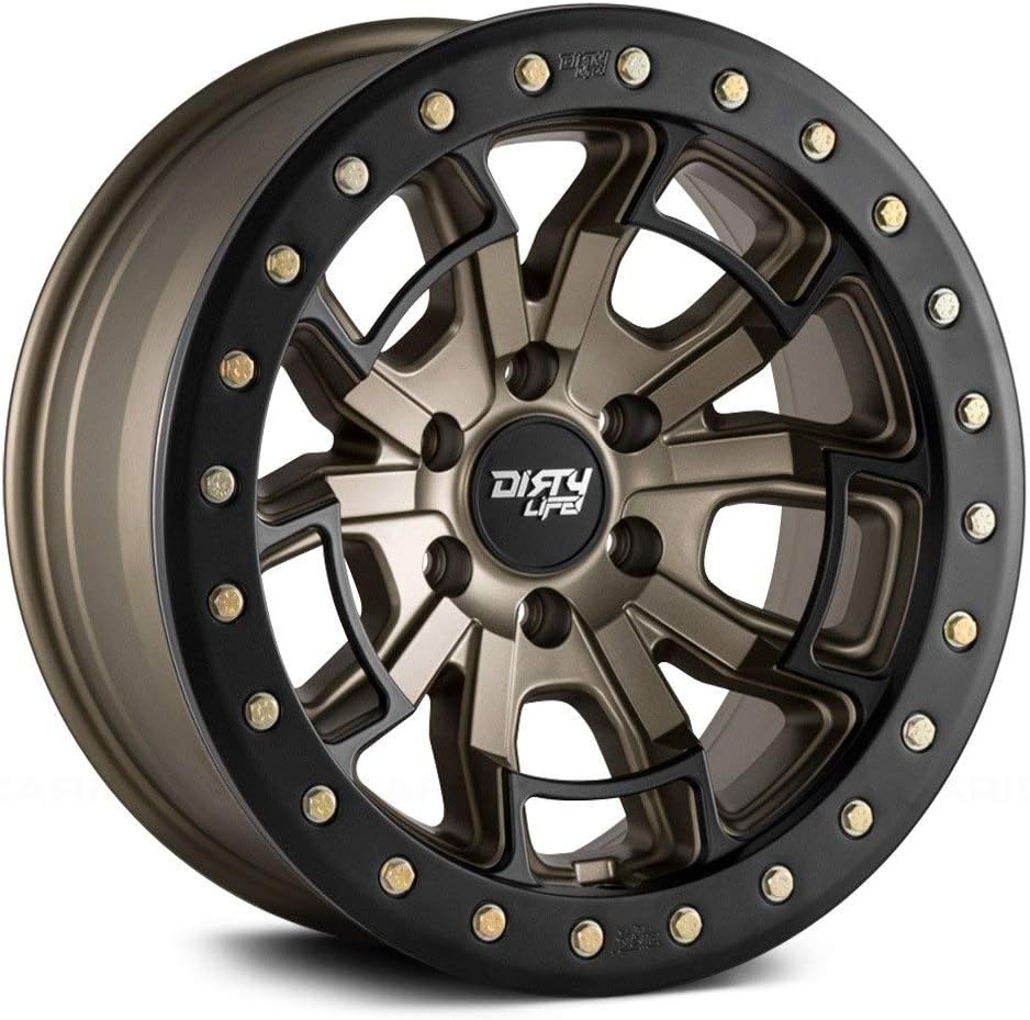 Dirty Life DT-1 Satin Gold W/Simulated Ring Wheel with Alloy Steel (17 x 9. inches /5 x 78 mm, -12 mm Offset)
