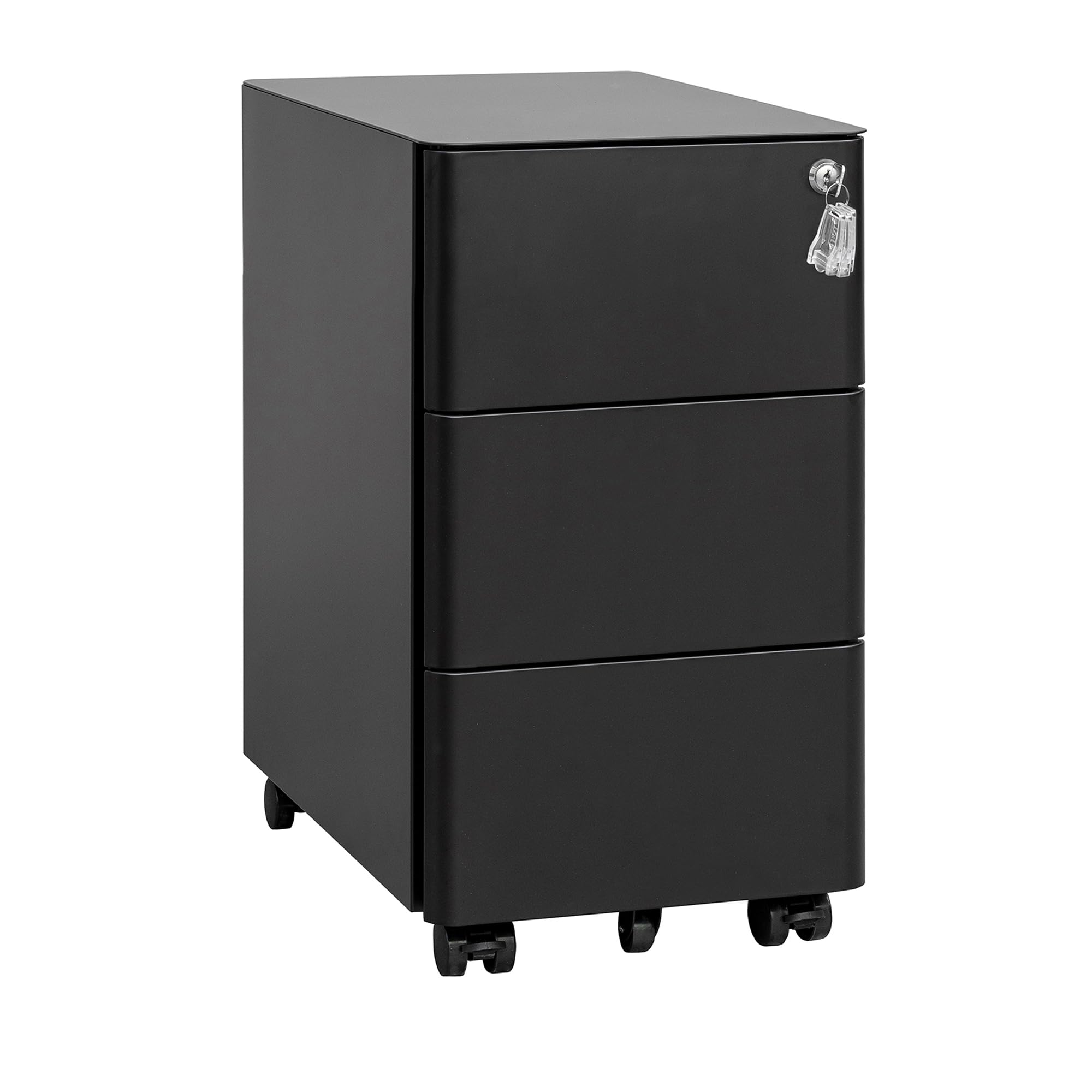 HOMSTEEL Mobile File Cabinet, Metal Filing Cabinet with Lock, 4 keys, 3 Drawers, Pre-assembled, for Office, Home office, Black