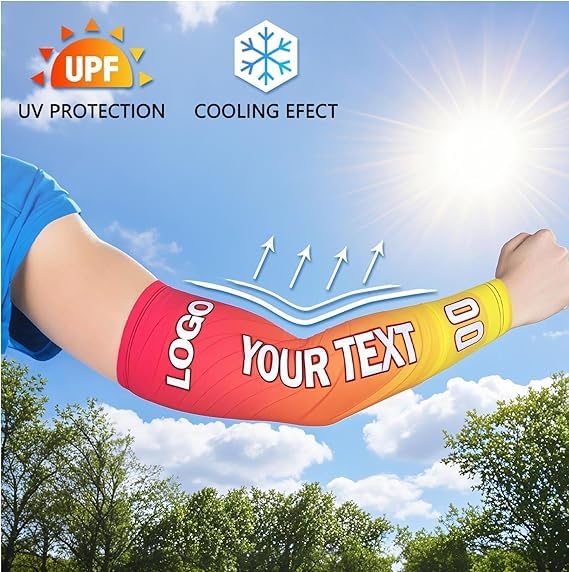 Manchons de Bras Personnalisées avec Photo et Texte, Homme Manches de compression Bras Femme Anti-UV Protection Solaire Rafraîchissants Respirante pour Baseball, Football, Sport, Cyclisme