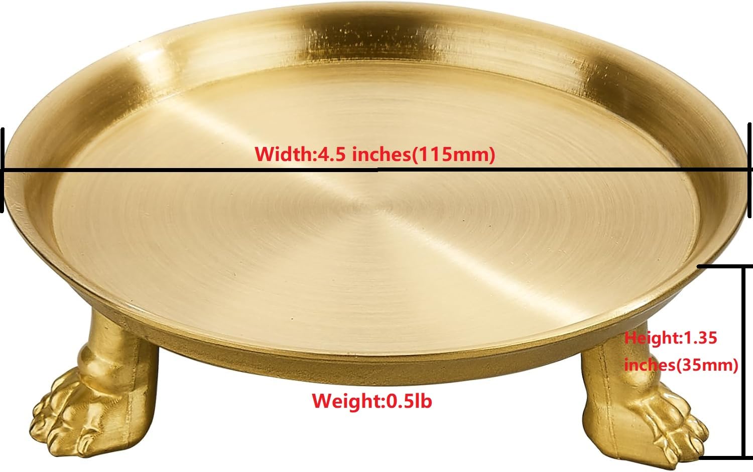 KHTUMEWARE Brushed Brass Clawfoot Metal Candle Dish, 4.5 in (115 mm) Decorative Tray for Tealights, Diffusers & Jewelry - Single Pack in Brushed Brass — KHTUMEWARE