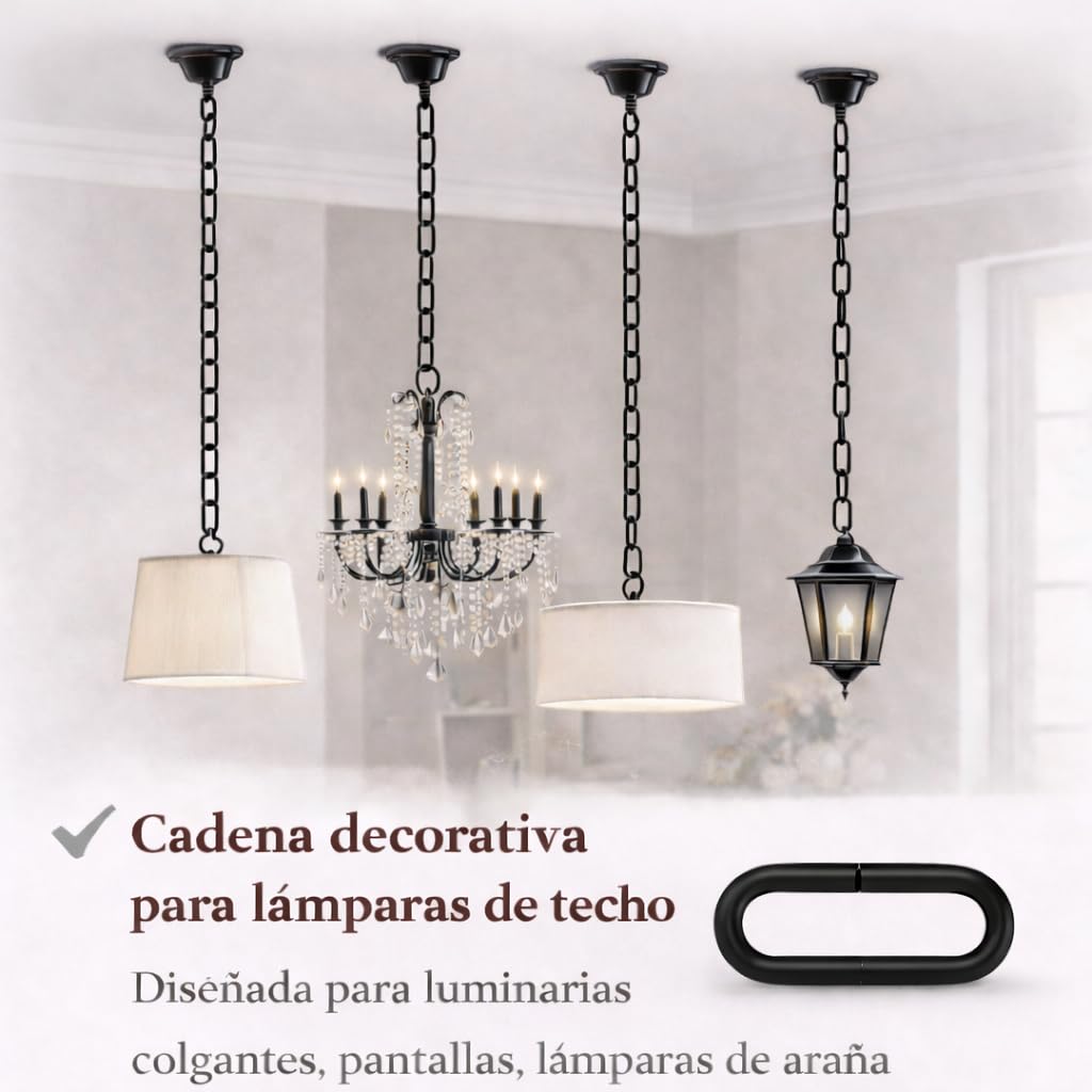 1 m Black Ceiling Light Chain 45 x 20 mm Thickness 3.8 mm Iron Chain for Pendant Lighting with 2 Carabiners