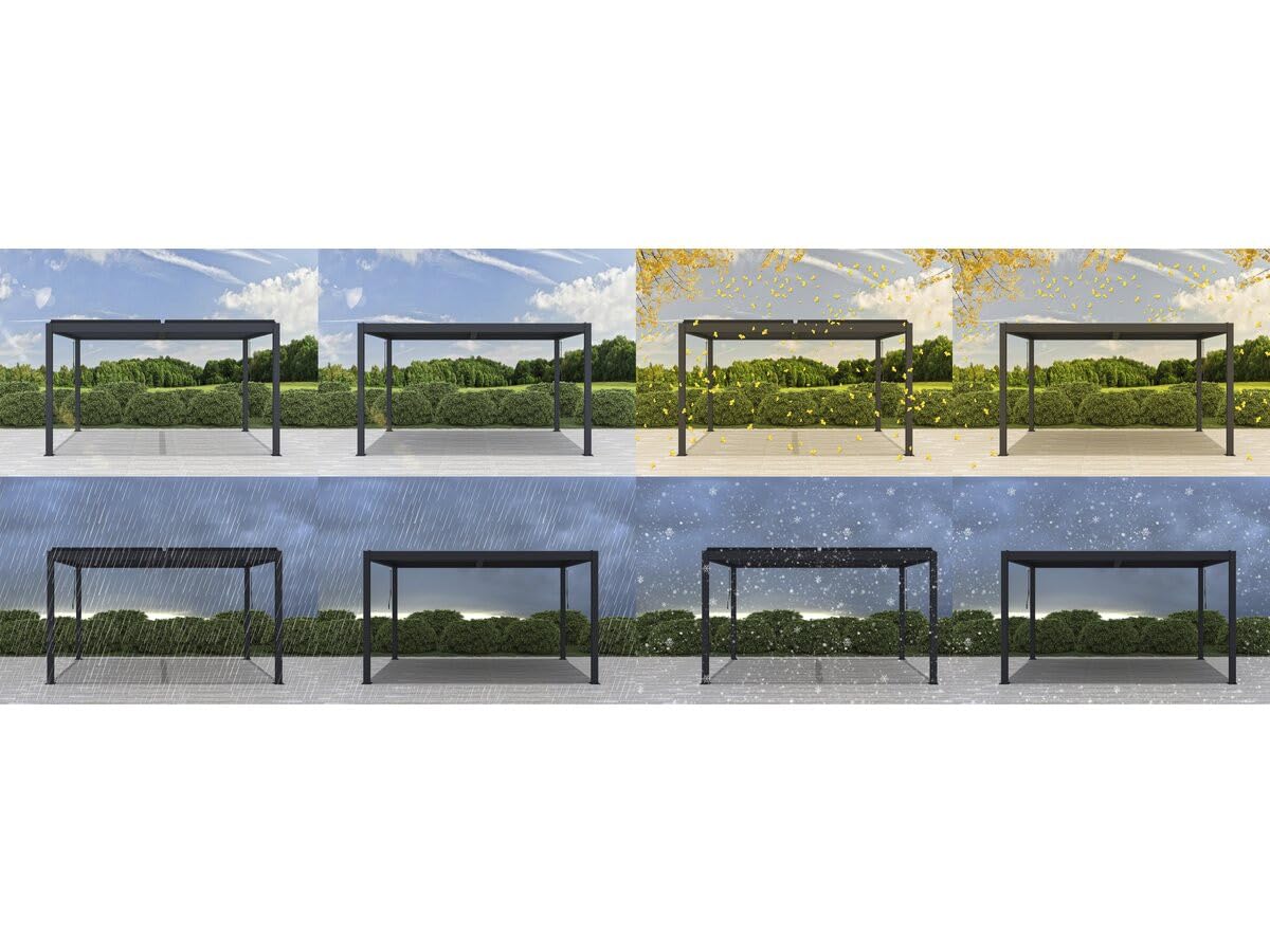 Pergola bioclimatique avec LED Windsor Premium en Aluminium 3 x 4 - Gris