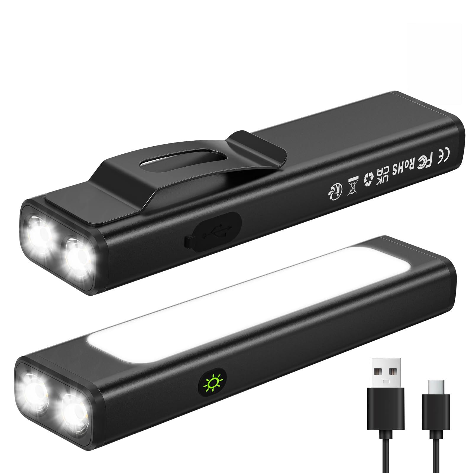 AdamStar Linterna plana recargable EDC, altos lúmenes con 9 modos, luz de trabajo magnética portátil con combo COB para trabajar, acampar (paquete de 2)