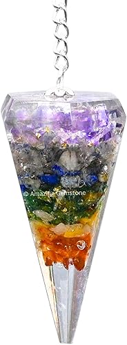 Péndulos de cristal Orgone Chakra Amazing Gemstone para adivinación y radiestesia, péndulo de cristal con movimiento pendular verdadero, cristal