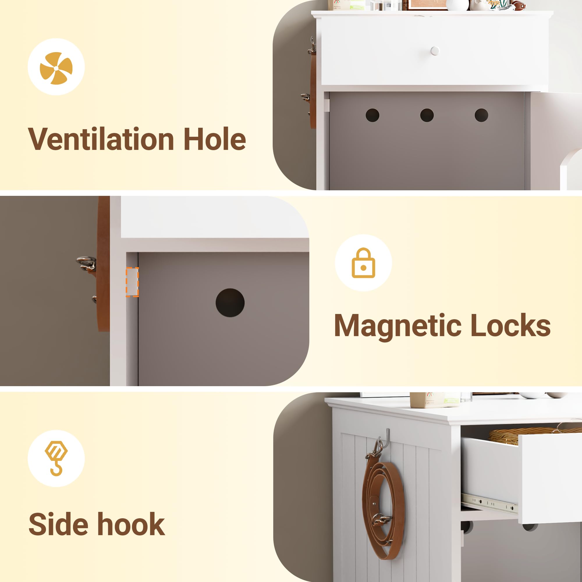 Litter Box Enclosure, Hidden Cat Litter Box Cabinet with Drawer, Wooden Pet Crate, Litter Box Furniture as Cat House, End Table, Fit Most of Litter Box (White) - image 4