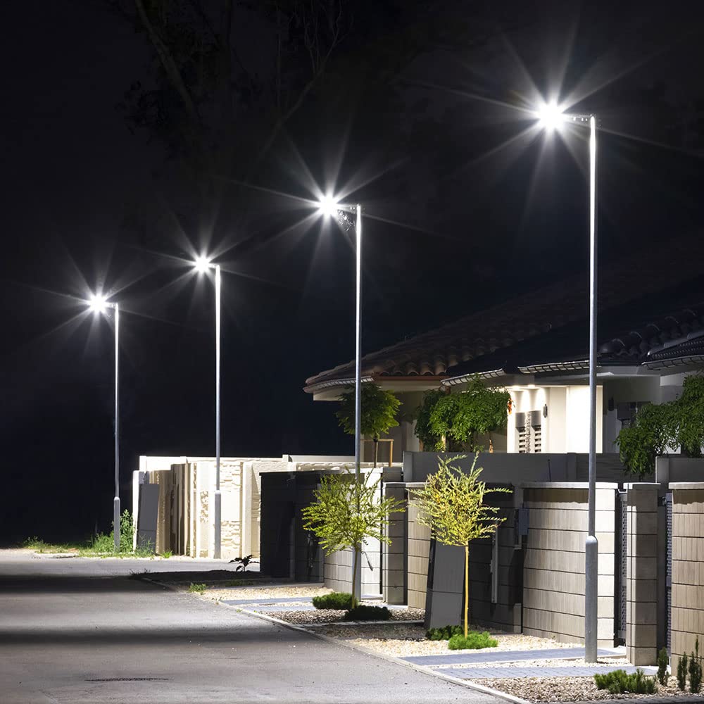 Straßenlampe Straßenlaterne LED Straßenbeleuchtung, IP65 Tageslichtlampe, grau, LED 50W 6850Lm 6500K, HxLxB 43,4x6,3x16,9cm, 2er Set