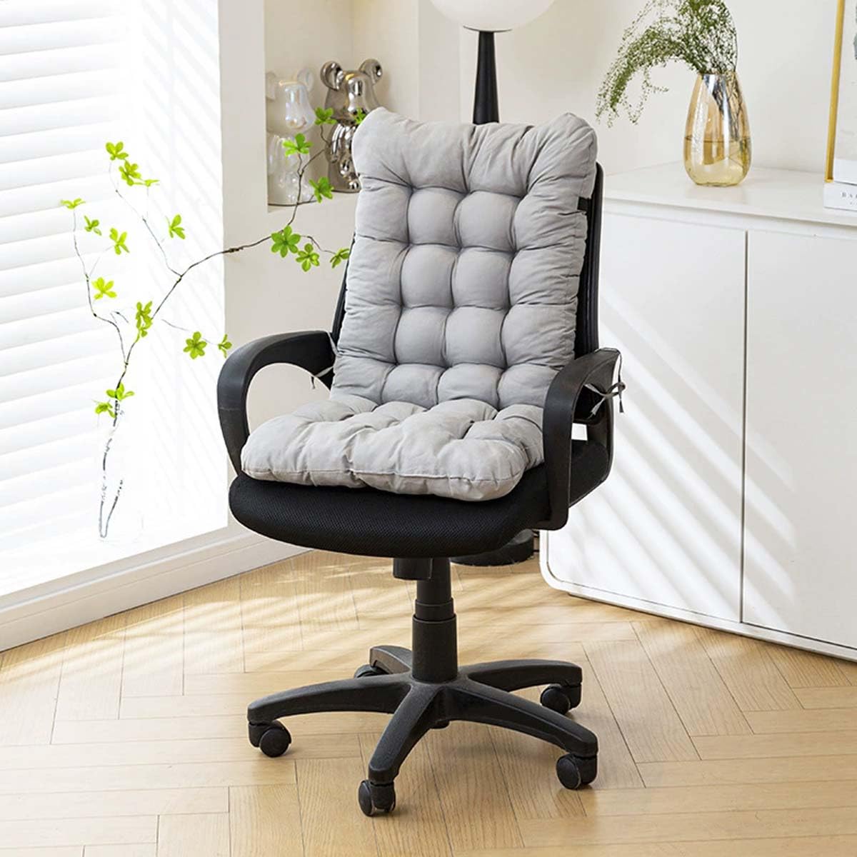 Miaogoo Garden High Back Chair Seat Pad, Outdoor Indoor Seating Cushion with Straps and Backrest, Soft Durable & Comfy Seat Padded Upholstery for Furniture (Gray,85x45cm)