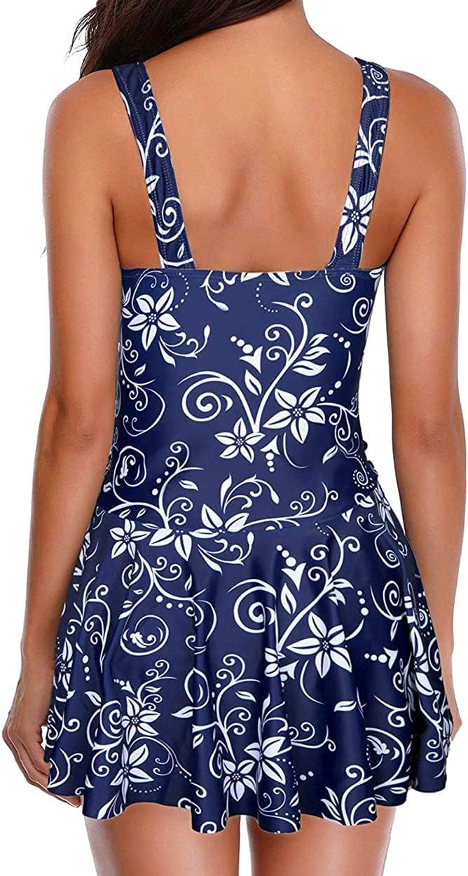 Yonique One Piece Swimsuits for Women Modest Tummy Control Swimdress Vintage Bathing Suits Skirt Swimwear - Image 4