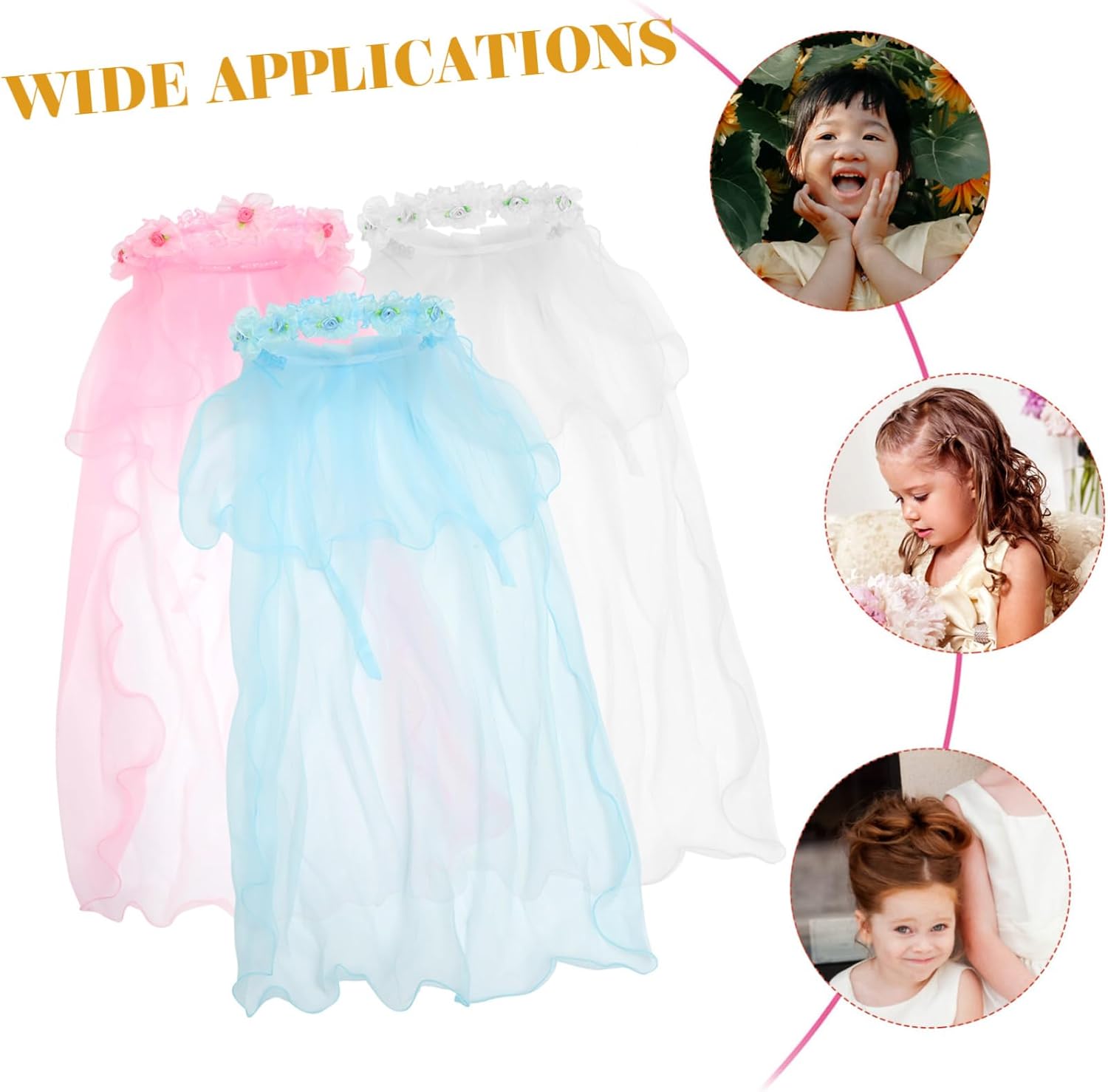 3pcs Floral Wreath and Veil Hair Accessories for Flower Girls Comfortable Wedding Headdress for Parties Photoshoots and Special Occasions Purple Blue Pink