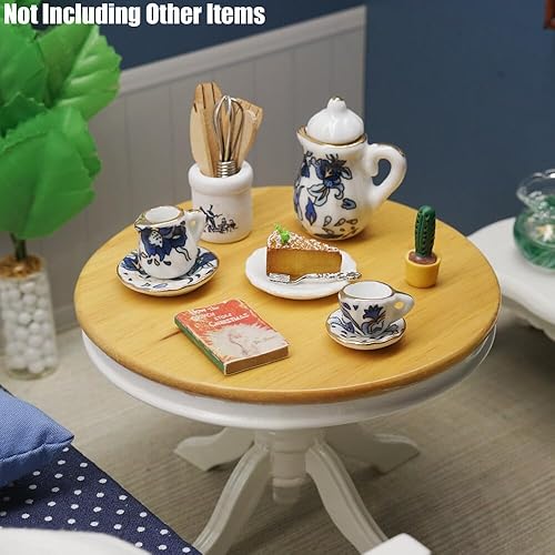 Miniatura 6 de Odoria - Juego de té de porcelana en miniatura 1/12, utensilios de cocina, accesorios para casa de muñecas, color azul