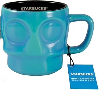 Halloween 2025 Iridescent Luster Skull Mug Blue Ceramic Coffee Cup 14 oz Collectible Seasonal Drinkware