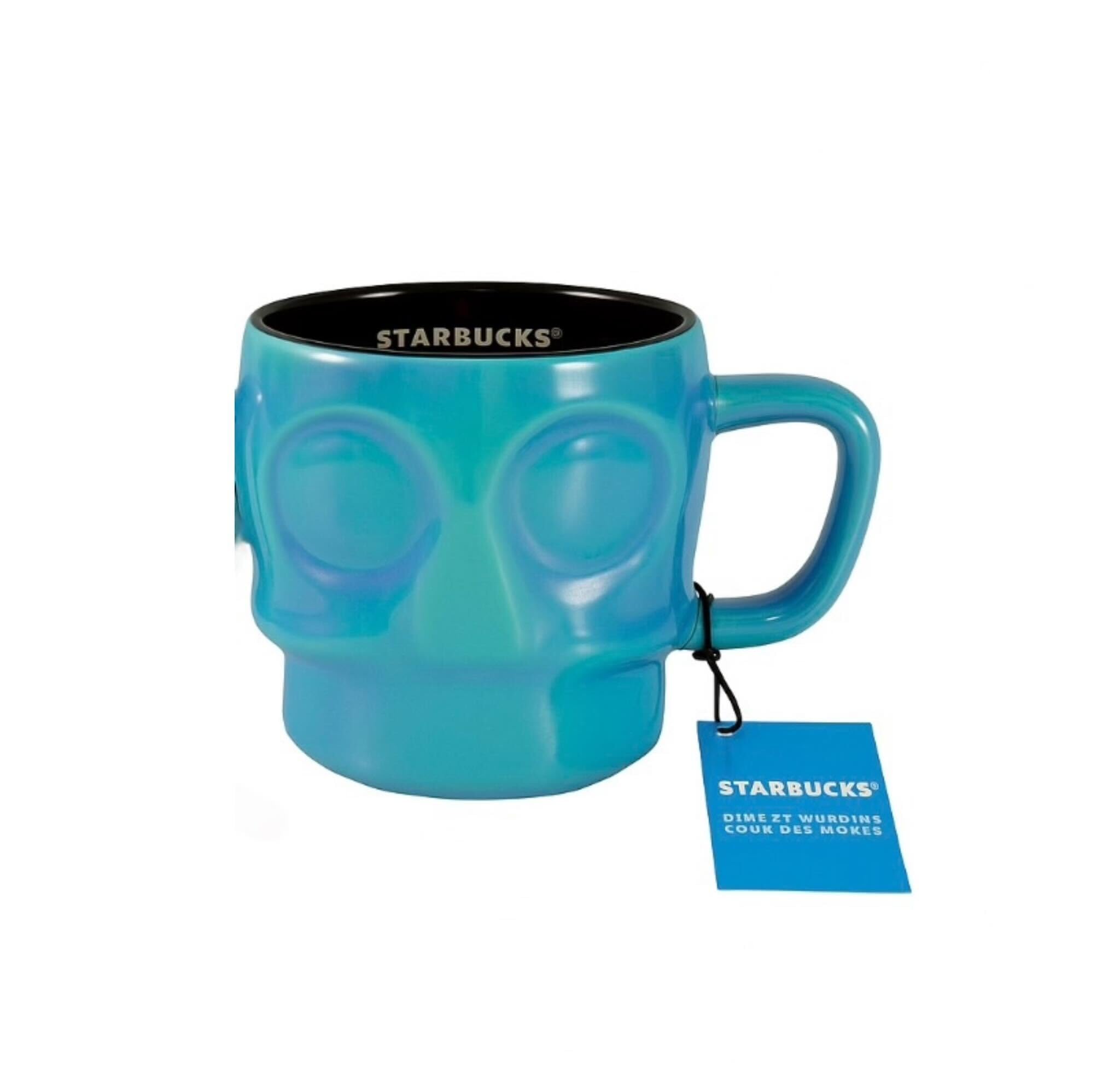 Halloween 2025 Iridescent Luster Skull Mug Blue Ceramic Coffee Cup 14 oz Collectible Seas…