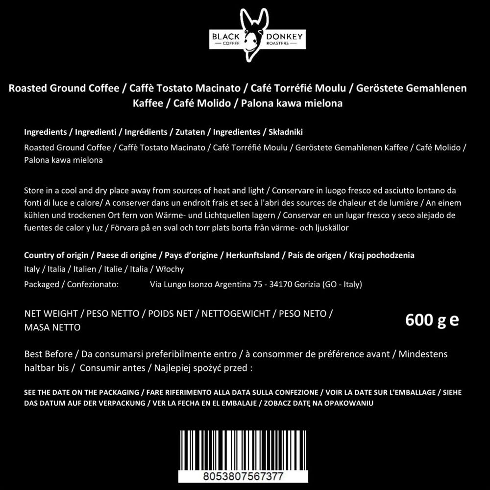 Black Donkey Café Molido Natural Origen Único 600g (6x100g) No Torrefacto
