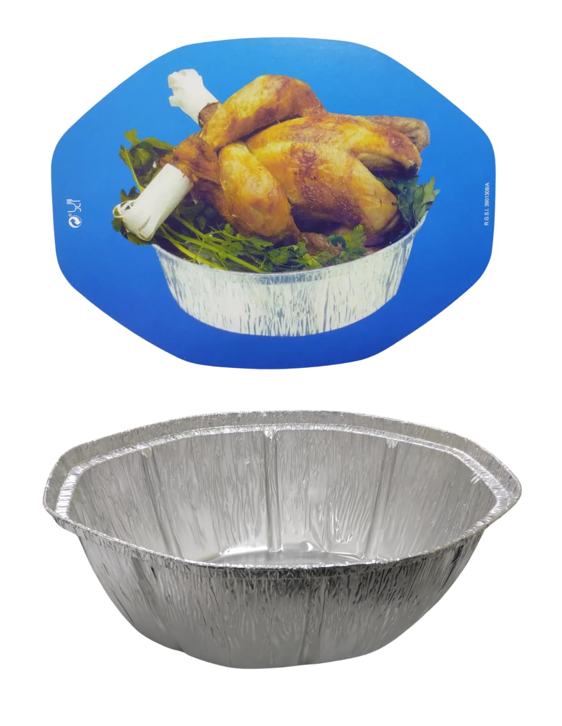 125 uds - Envase/recipiente de aluminio oval para pollo asado + tapas - Capacidad 2500 ml y tamaño 192 x 137 x 84 mm - Bandejas reciclables, apto para altas temperaturas