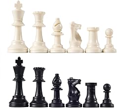 Basic Plastic Tournament & Club Staunton Chess Pieces with 3 3/4" King and Extra Queens - Unweighted