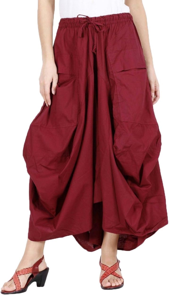 SARJANA Women Cotton Solid Pockets Skirt Hippie Afghani Ethnic