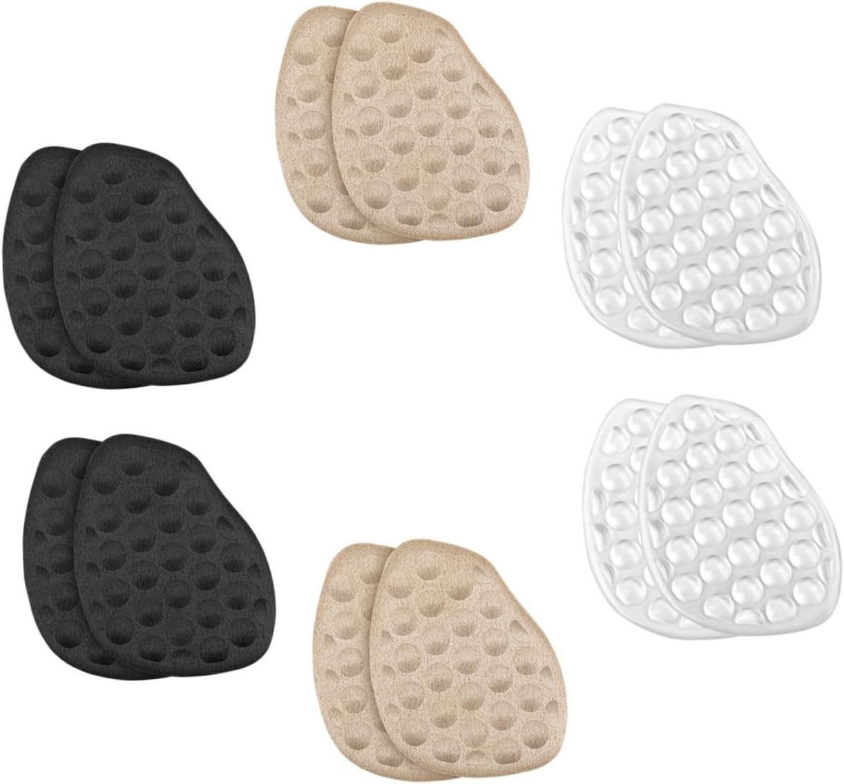Ciieeo 6 Pairs Nonslip Gel Forefoot Pads Cushions High Heel Shoe Inserts Plush Fabric for Relief and Comfort, Reusable Ball of Foot Cushions for Women