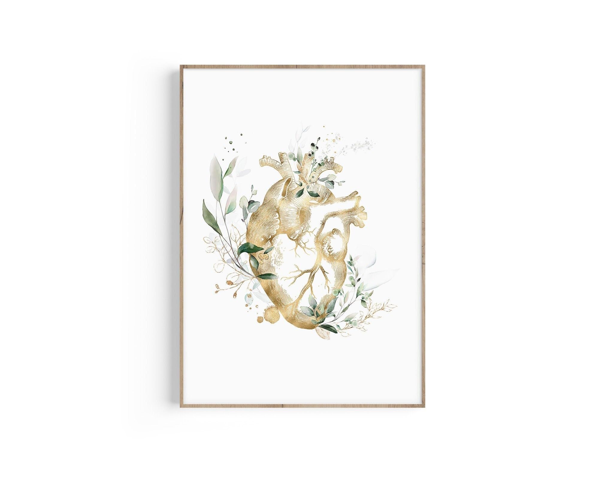 Heart Anatomy Print, Heart Anatomy Poster, Anatomical Art Cardiology Poster Medical Student Doctor Office Decor Floral Print 157 Art