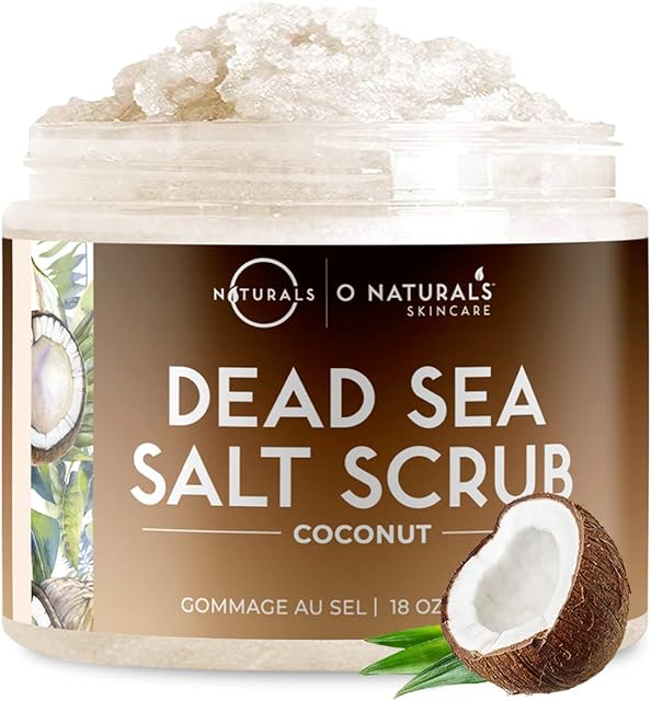 O Naturals 510g Ultra Hydrating Coconut Dead Sea Salt Scrub - Skin Smoothing Body Scrub Exfoliator & Foot Scrub, Body Exfoliator & Exfoliating Face Scrub / Facial Scrub To Fight Acne & Dead Skin