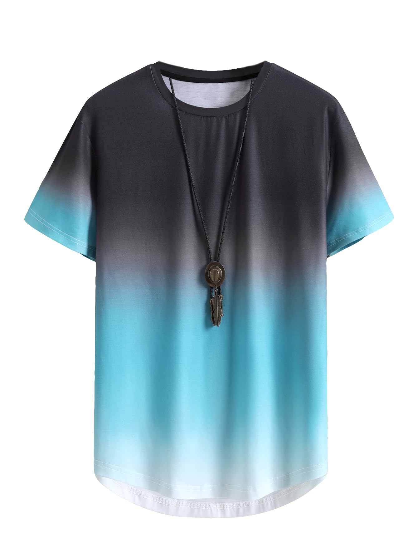 GORGLITTERMen's Colorblock Crewneck Short Sleeve Curved Hem Ombre Tee Shirt Top