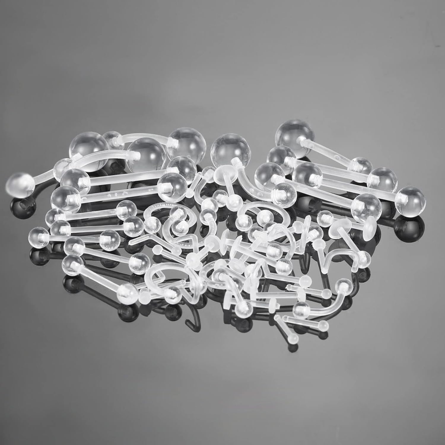 UV Soft Rod Belly Rings, 50 Pcs Clear Piercing Retainers