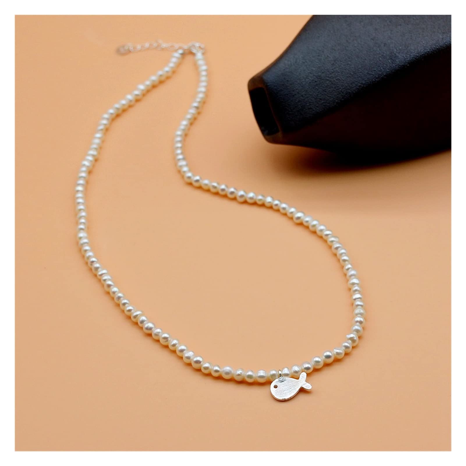 Simpatica collana di balene piccola collana di perle for ragazza con gioielli in argento fatti a mano in argento sterling 925 con perle naturali Collane da donna