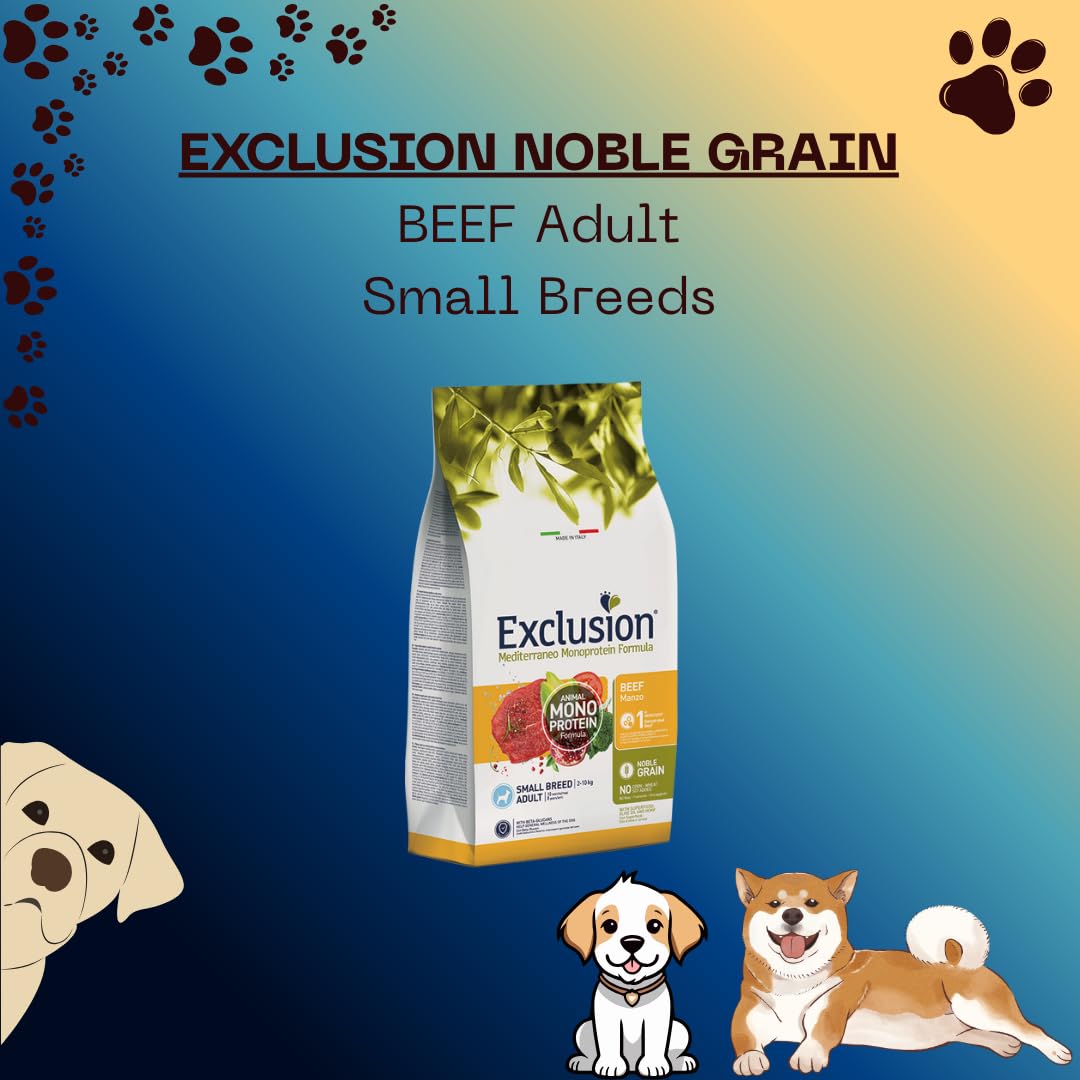EXCLUSION Mediterraneo Noble Grain Adult Beef Small Breeds sabor carne | Alimento seco completo para perros adultos de talla pequeña de todas las razas, monoproteico, 1 paquete de 7 kg