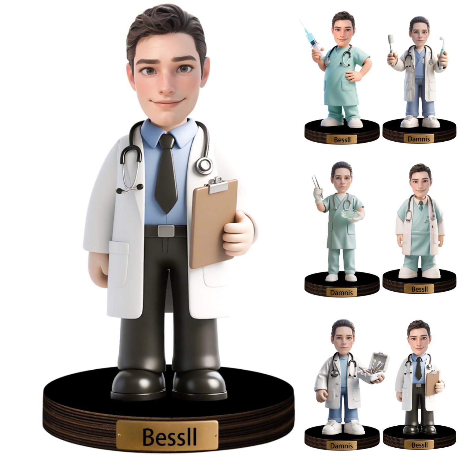 Personalizzato Medico Figurine Trinket Caricatura Ritratto Scrivania Nome Piatto Personalizzato Chirurgo Scrubs Ritratto Scultura Ornamento Placca Acrilica Dottore Apprezzamento Regalo Ufficio Tavolo