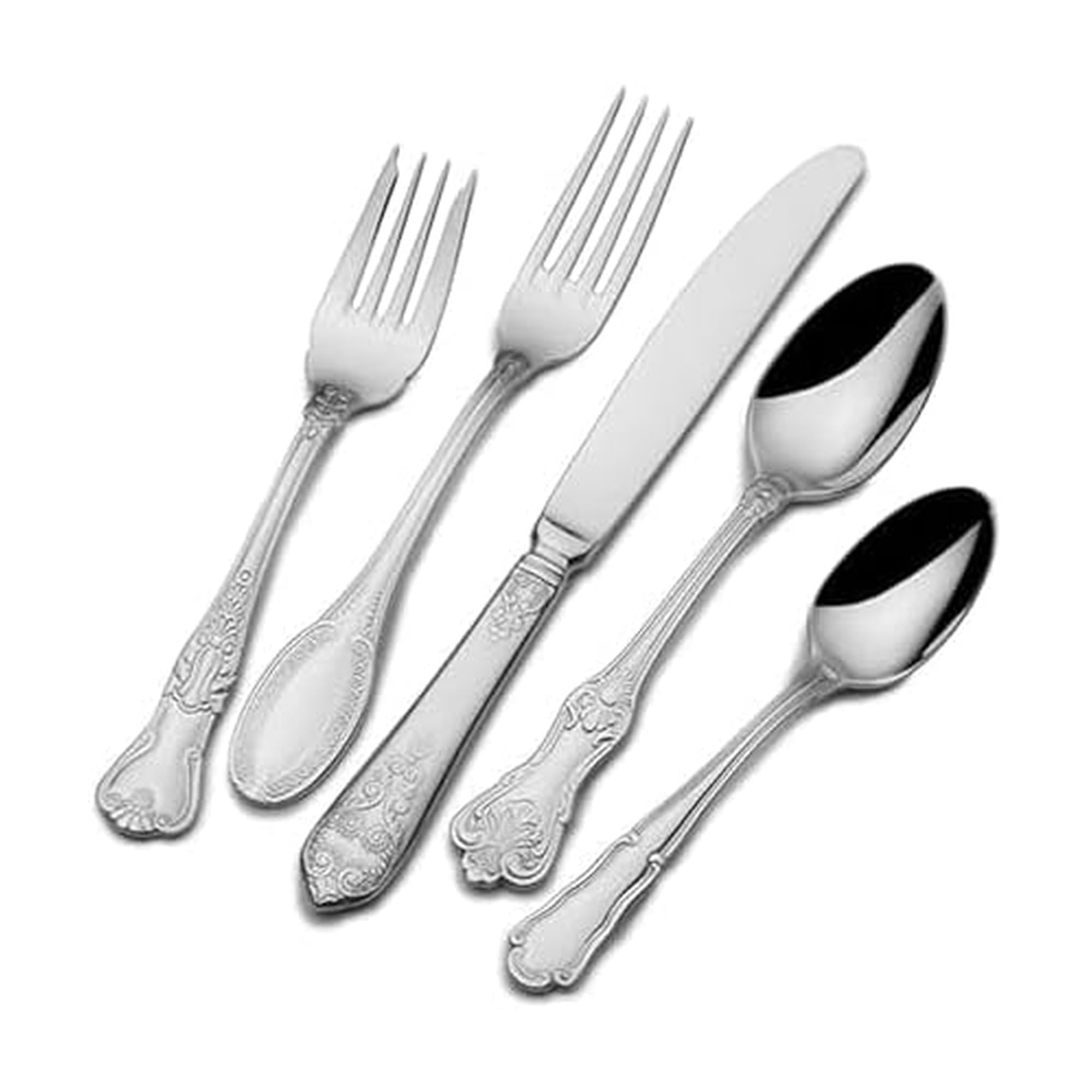 Wallace Hotel Lux 77-Piece 18/10 Stainless Steel Flatware Set, Silver, Service for 12 -
