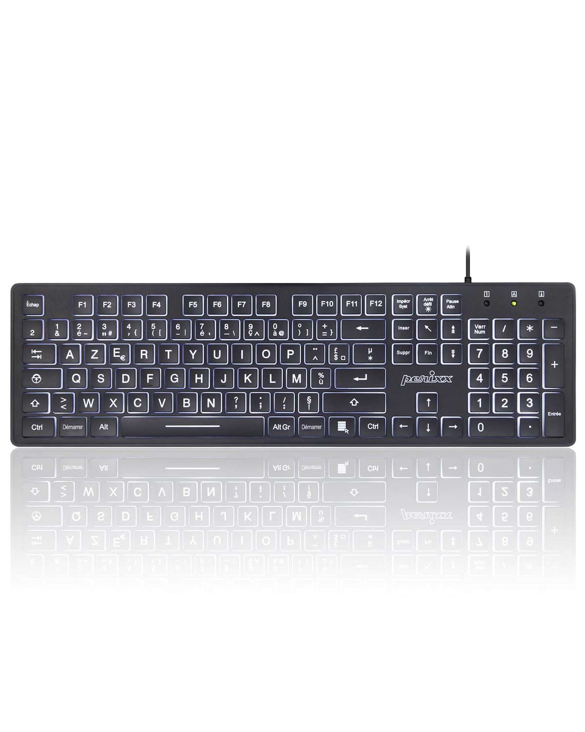 Perixx PERIBOARD-317 Clavier Rétroéclairé Filaire USB, Touches à Membrane, LED Blanche, AZERTY Français, Windows Compatible