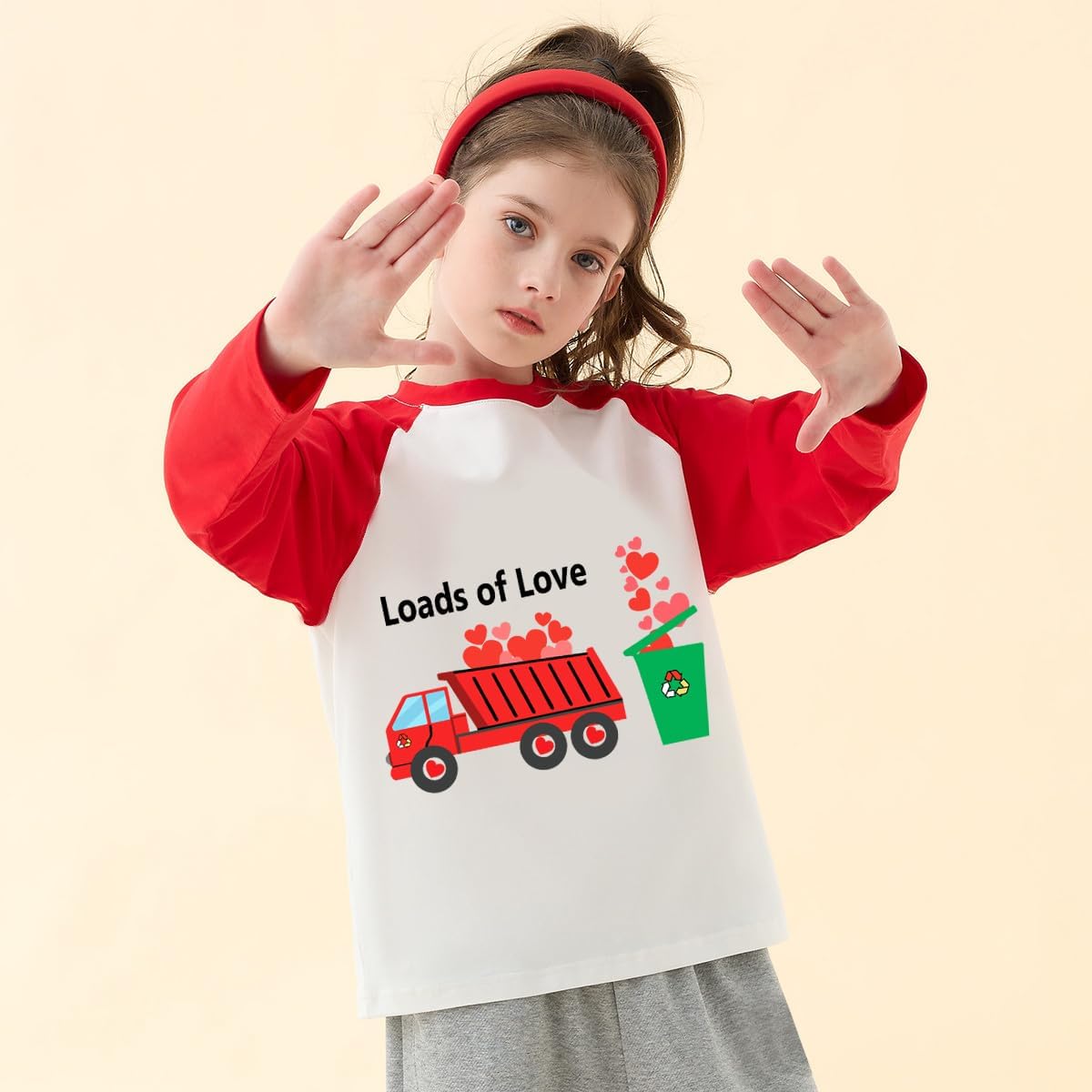 DDSOL Toddler Boy Valentine Shirt Red White Love Heart Monster Truck Dinosaur Tshirt Raglan Long Sleeve Kid Tee Top - Image 3