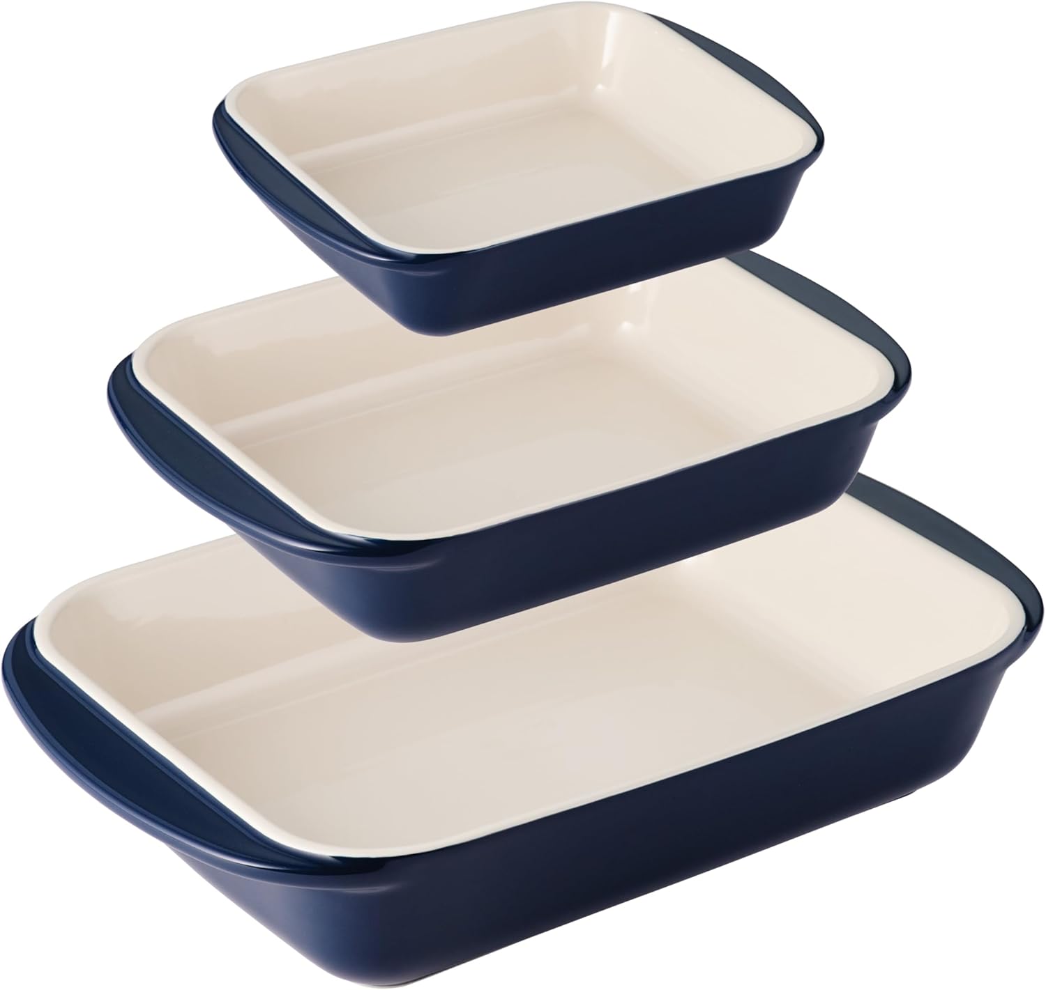 Tramontina Mae 3-Piece Ceramic Porcelain Baking Pans Set, Non Stick Casserole Dishes for Oven, Rectangular Bakeware for Lasagna, Cakes and Loafs (Cobalt)