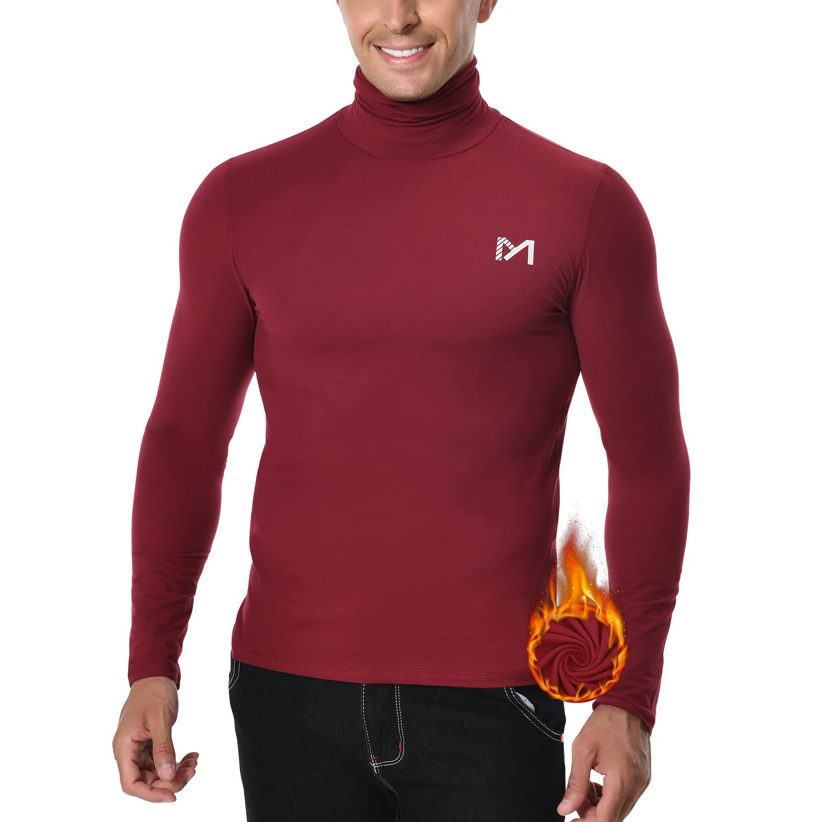 MEETYOO Men's Thermal Base Layer Top, Quick Drying Winter High Collar Long Sleeved Sports Shirt Breathable Fitness Tights T-Shirt for Workout Skiing Running Hiking