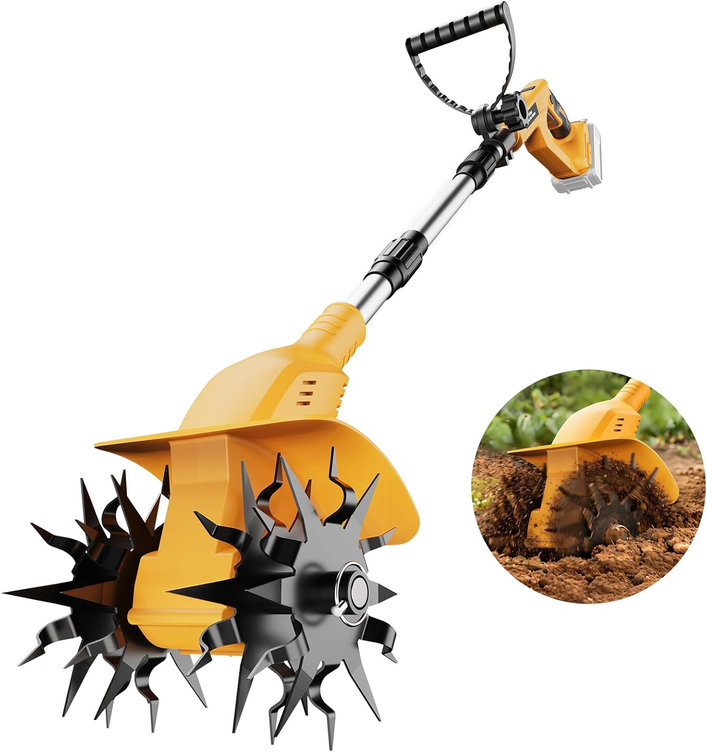 Cordless Tiller Cultivator Compatible with DeWalt 20V Battery(Tool Only,No Battery)，330 RPM Electric Garden Tiller with 9.3" Width & 6.3" Depth，Lightweight Soil Cultivator for Lawn，Garden