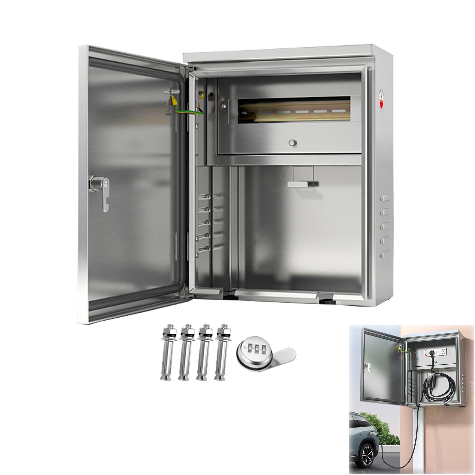 Heavy Du Wall Mount EV Charr Enclosure, 201 Copertura Protettiva Resistente alle intemperie in Acciaio con Serratura, all Season Outdoor t Housing per la Ricarica sicura