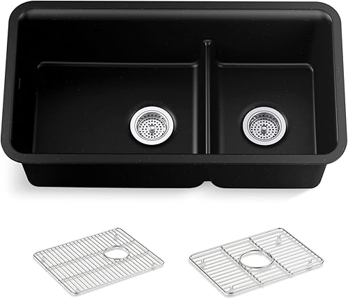 KOHLER Neoroc - Fregadero de cocina de doble tazón de montaje inferior, fregadero compuesto con división inteligente, cuenco de doble desplazamiento